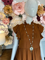 Camel Tiered Dress with ruffled sleeve