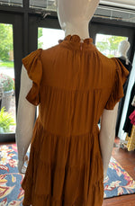 Camel Tiered Dress with ruffled sleeve