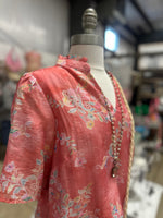 Coral Floral Ruffled V-Neck Top