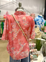 Coral Floral Ruffled V-Neck Top