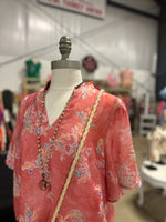 Coral Floral Ruffled V-Neck Top