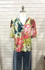 Green Mix Floral Puff Sleeve Top