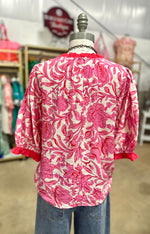 Pink Mix Ruffle Trim Top
