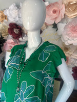 Green Large Embroidered Flower Top
