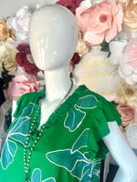 Green Large Embroidered Flower Top
