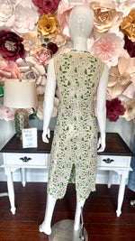 Green Striped Band Floral Crochet Midi Dress