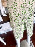 Green Striped Band Floral Crochet Midi Dress