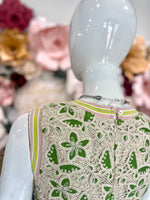 Green Striped Band Floral Crochet Midi Dress