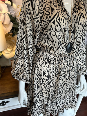 Ivory Black Satin Printed Dress
