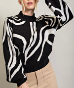 Black Grey Swirl Printed Sweater