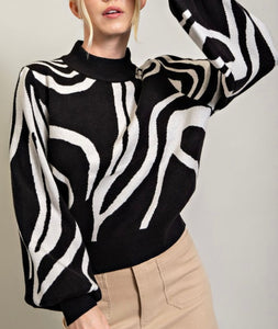 Black Grey Swirl Printed Sweater