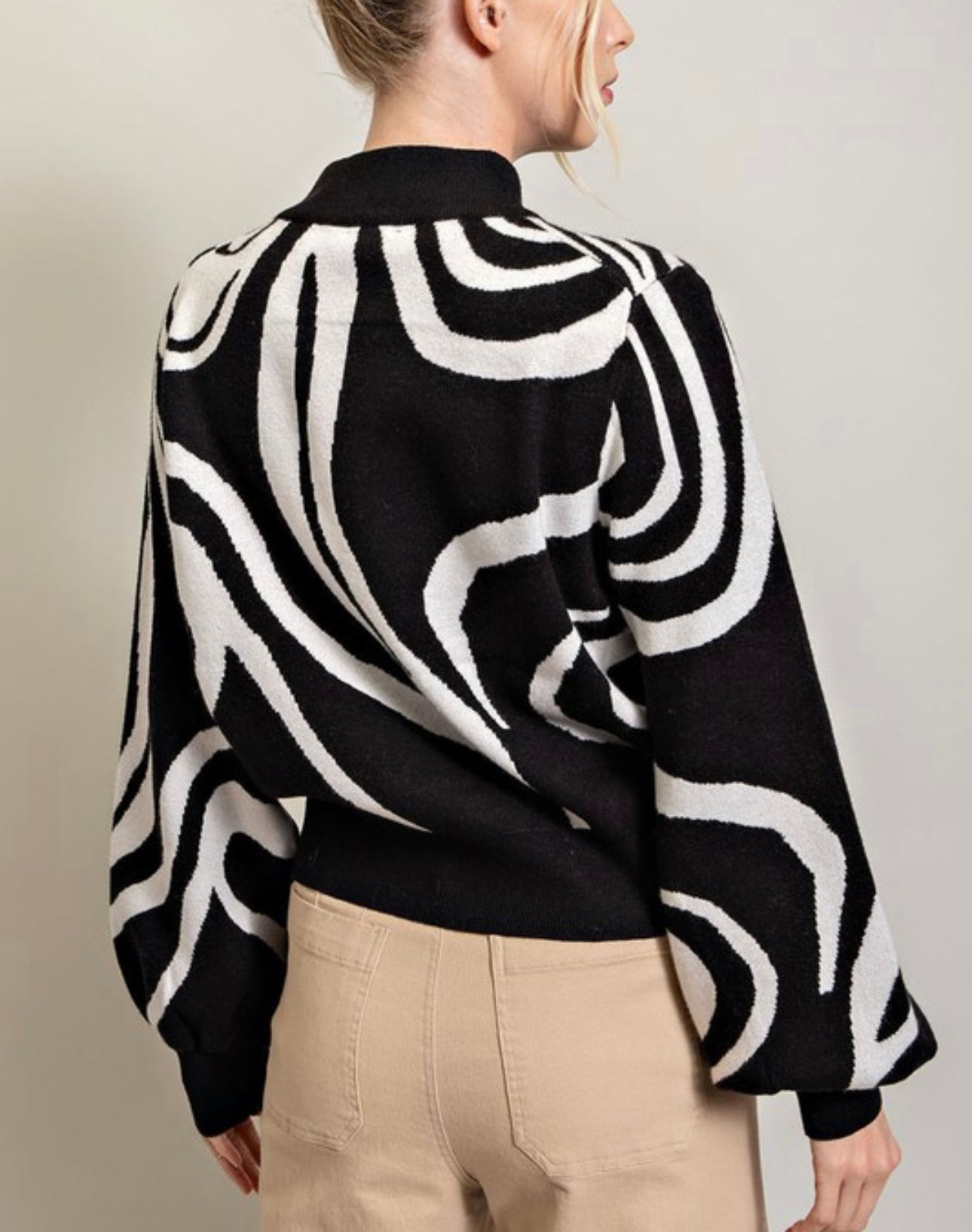 Black Grey Swirl Printed Sweater
