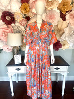 Orange Floral Mix Long Dress