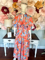 Orange Floral Mix Long Dress