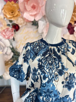 Navy Printed Bubble Sleeve Top