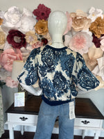 Navy Printed Bubble Sleeve Top