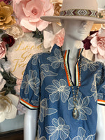 Blue Floral Embroidered Dress