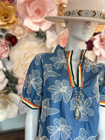 Blue Floral Embroidered Dress