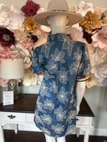 Blue Floral Embroidered Dress