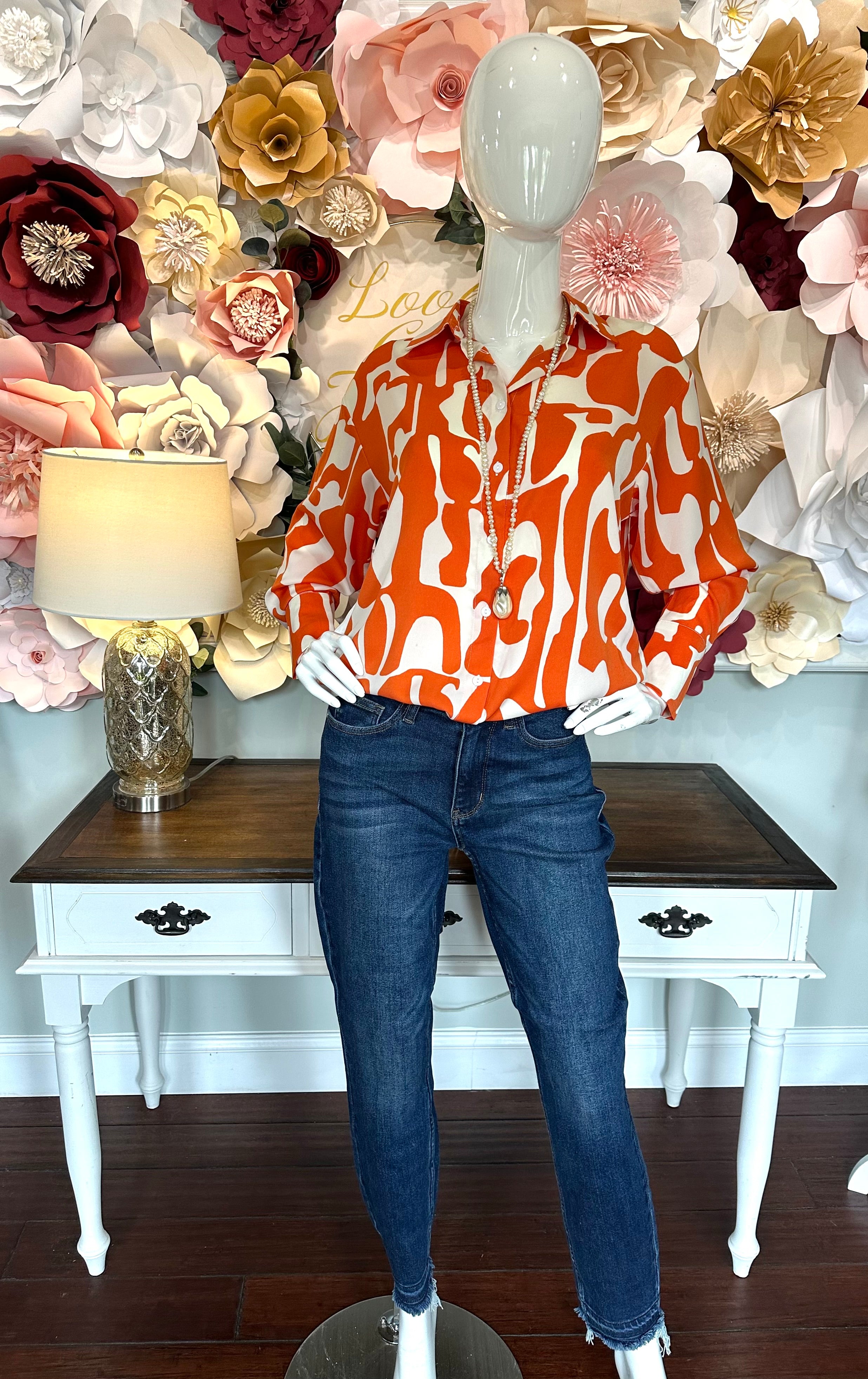 Orange & Cream Printed Top