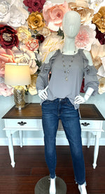 Grey Open Ruffled Shoulder Top