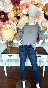 Grey Open Ruffled Shoulder Top