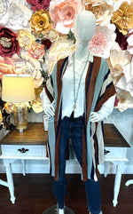 Brown Stripe Print Long Sleeve Poncho