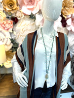 Brown Stripe Print Long Sleeve Poncho