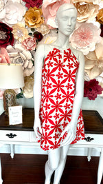Red/White Embroidered Halter Dress