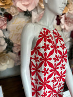 Red/White Embroidered Halter Dress