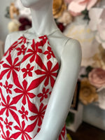 Red/White Embroidered Halter Dress