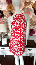 Red/White Embroidered Halter Dress