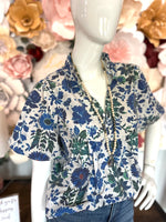 Blue Floral print V neck Top