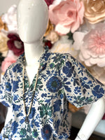 Blue Floral print V neck Top