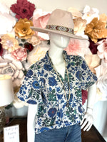 Blue Floral print V neck Top