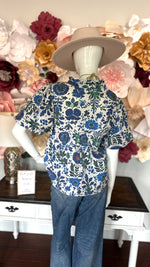Blue Floral print V neck Top