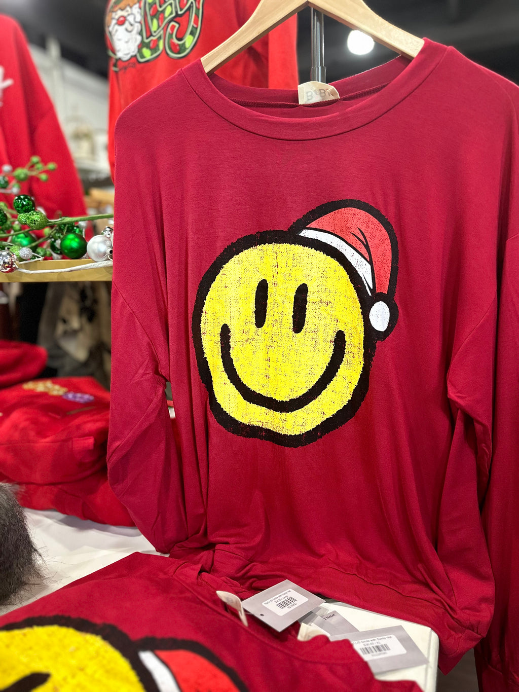 Red L/S Smile with Santa Hat
