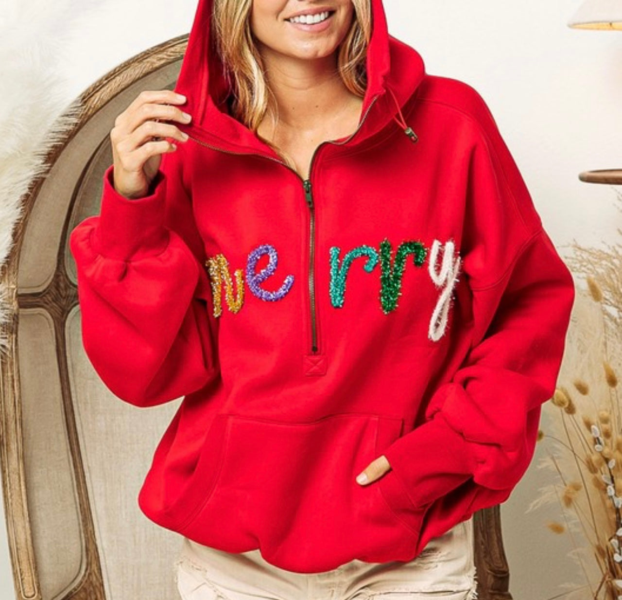 Red Merry Tinsel Hoodie