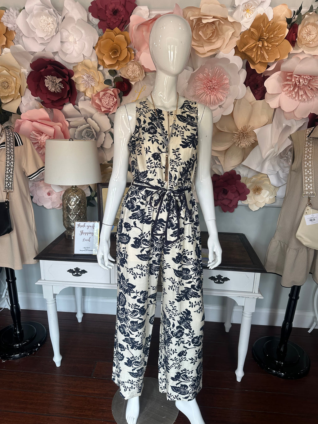 Ivory Navy Zip Front Jumpsuit