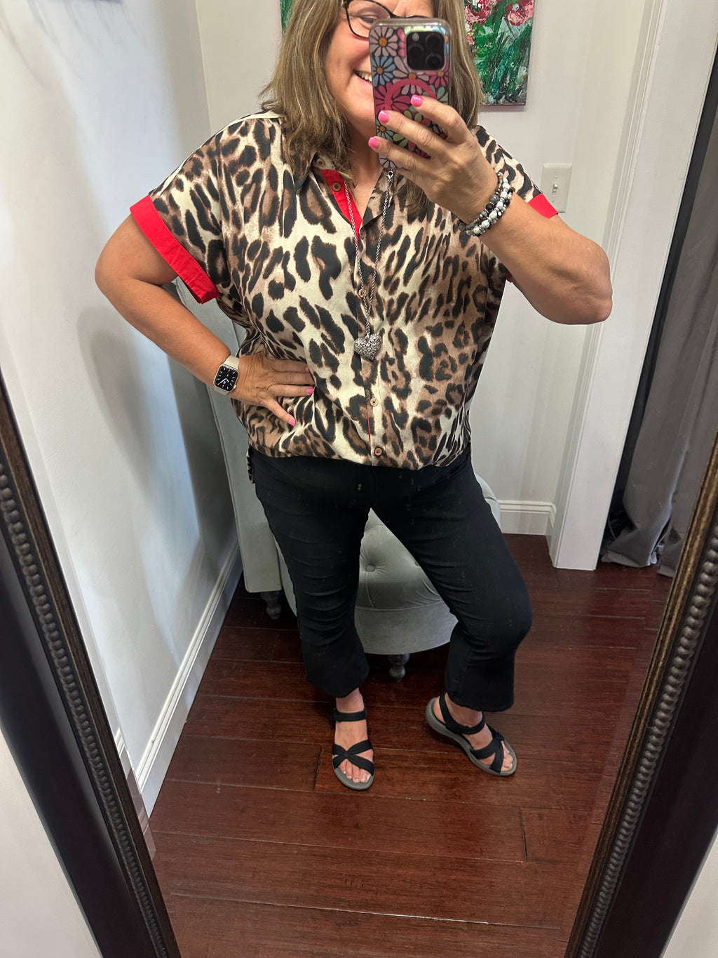 Mocha Leopard Print Satin Top