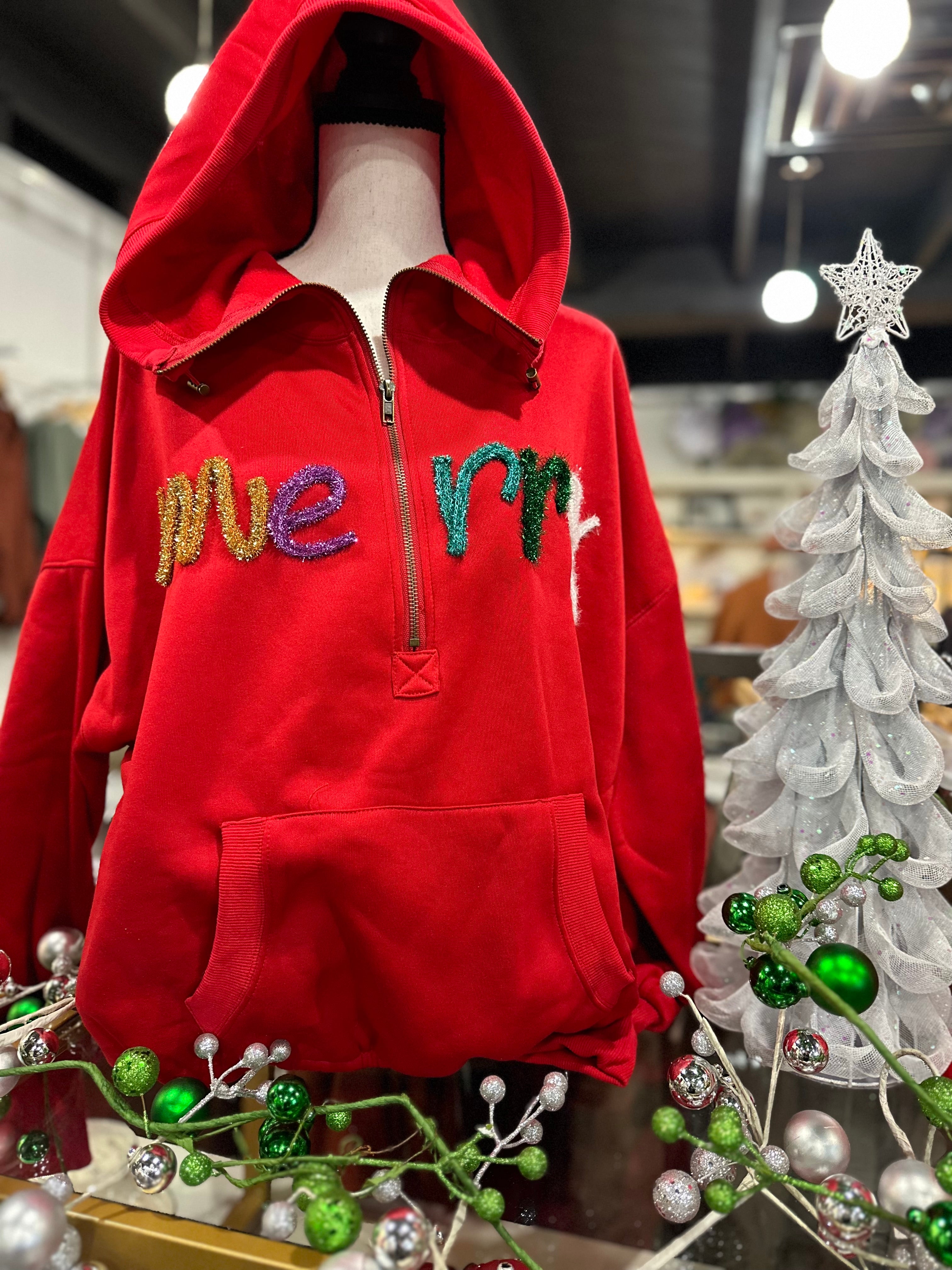 Red Merry Tinsel Hoodie