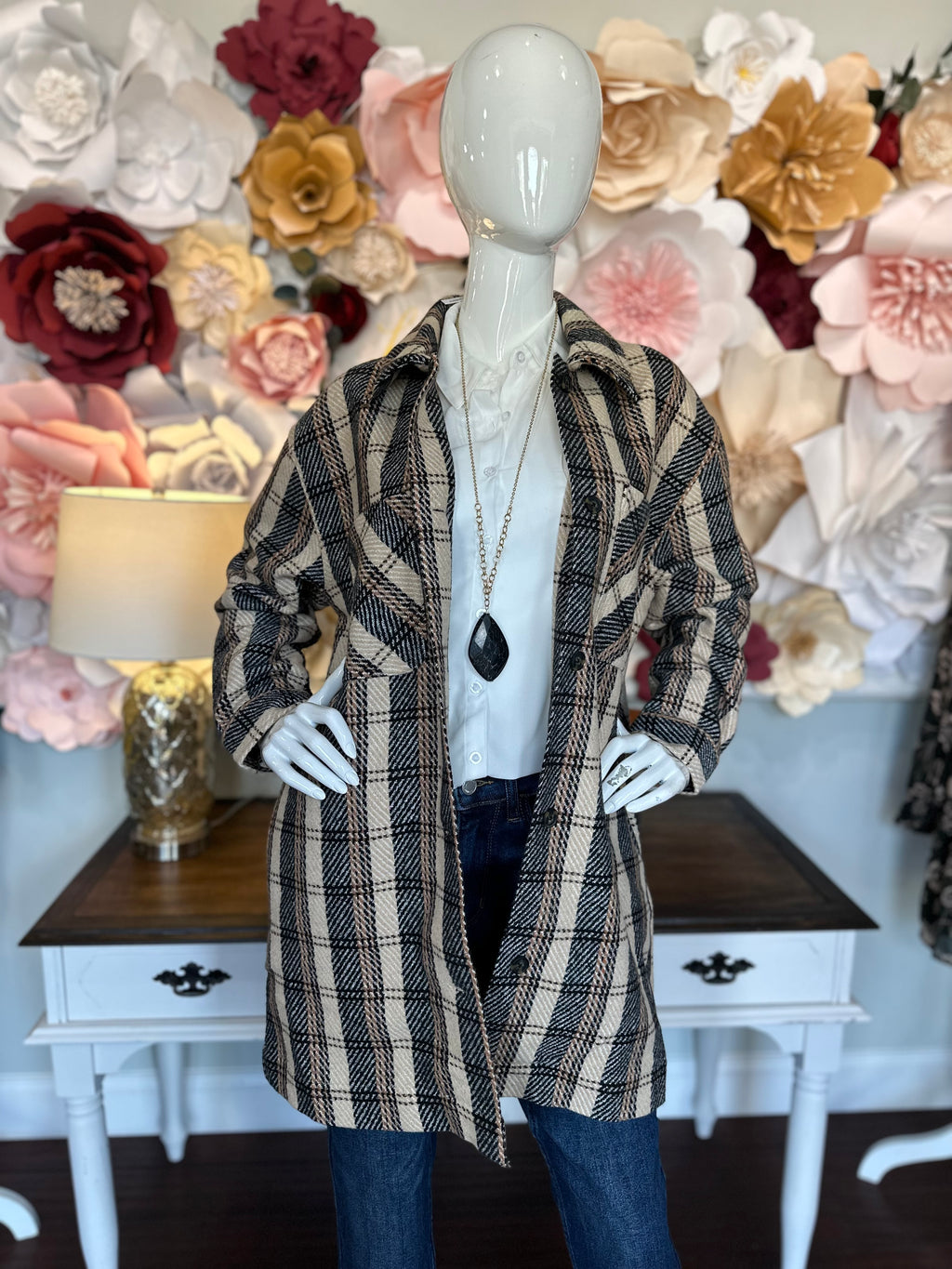 Black & Beige Plaid Shacket