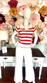 Striped Knit Top with Blanket Stitch