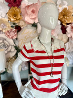 Striped Knit Top with Blanket Stitch