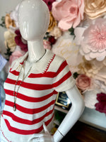 Striped Knit Top with Blanket Stitch