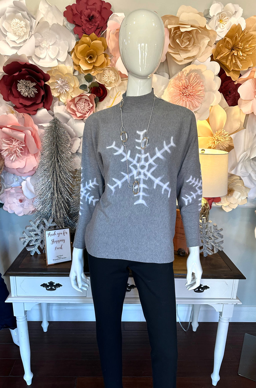 Camille Grey Sweater with Snowflake