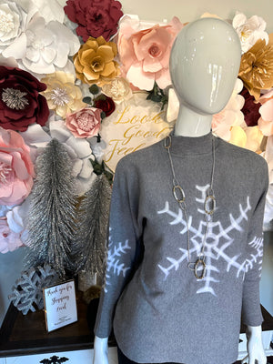Camille Grey Sweater with Snowflake