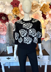 Black Fuzzy Floral S/S Sweater