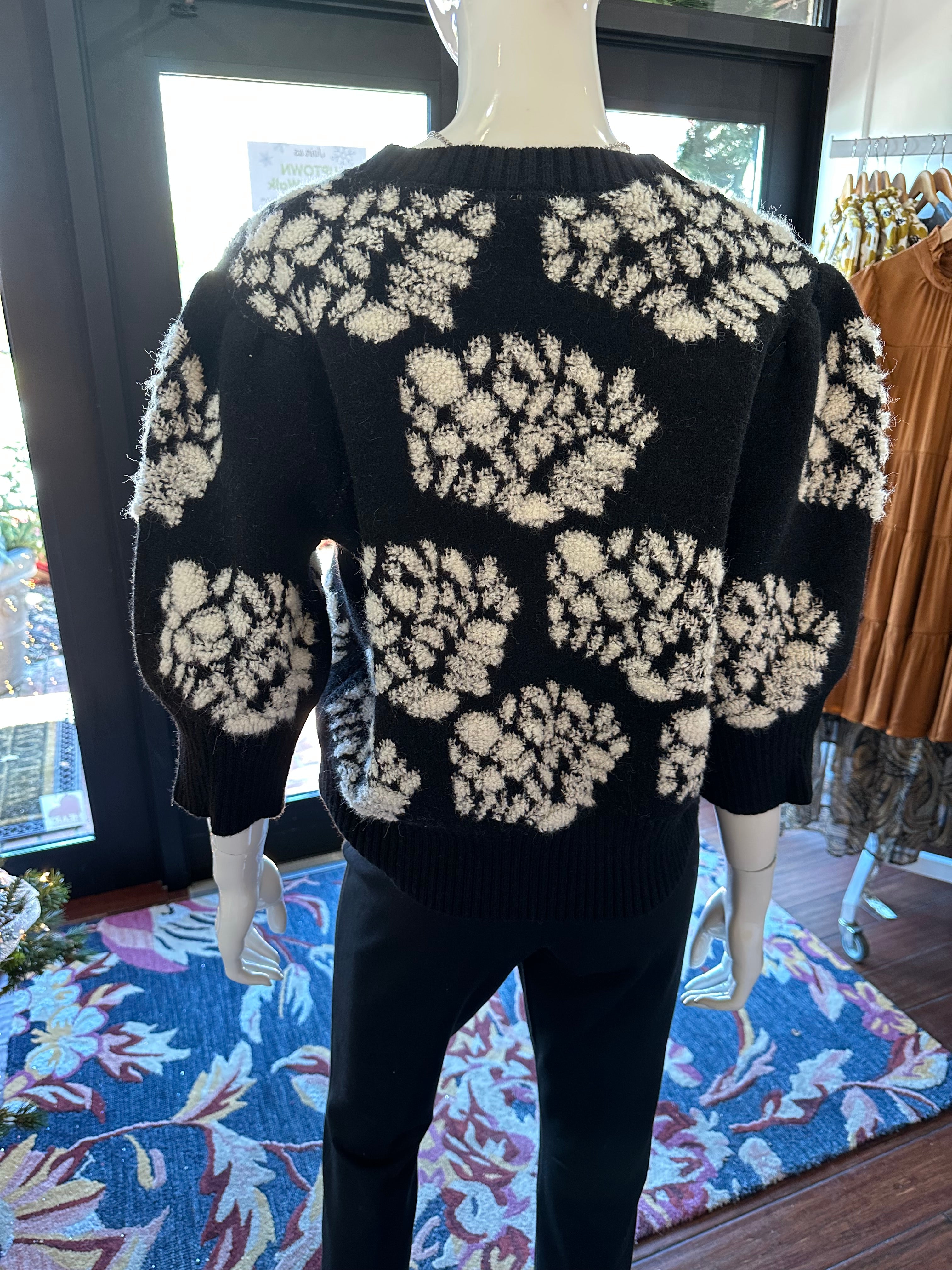 Black Fuzzy Floral S/S Sweater