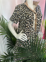 Leopard Dress with Multicolor High Band Collar